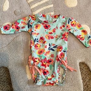 Ruffle Butts 0-3m girls teal & coral bathing suit